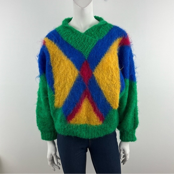 Handmade Colorful Geometric Sweater. Made in Scotland - Picture 10 of 11